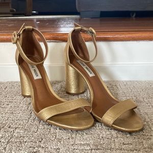 Gold Leather Round Block Heels